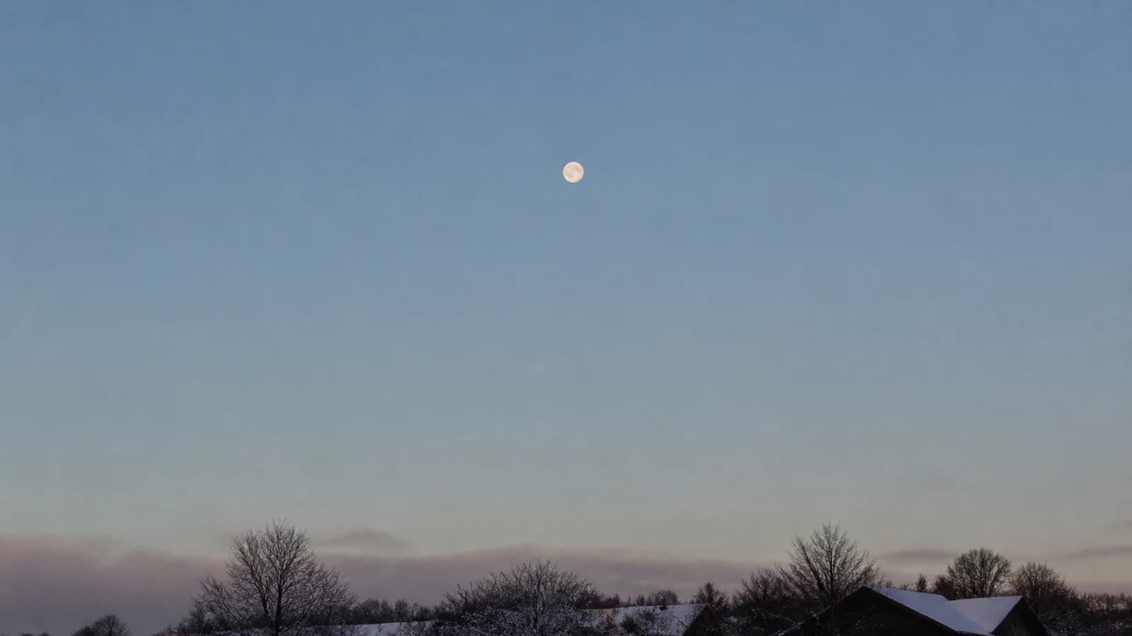 冬の澄んだ夕空に高くのぼった、明るい満月